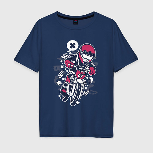 Мужская футболка оверсайз Уличный мотоциклист / Тёмно-синий – фото 1