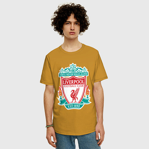 Мужская футболка оверсайз Liverpool FC / Горчичный – фото 3