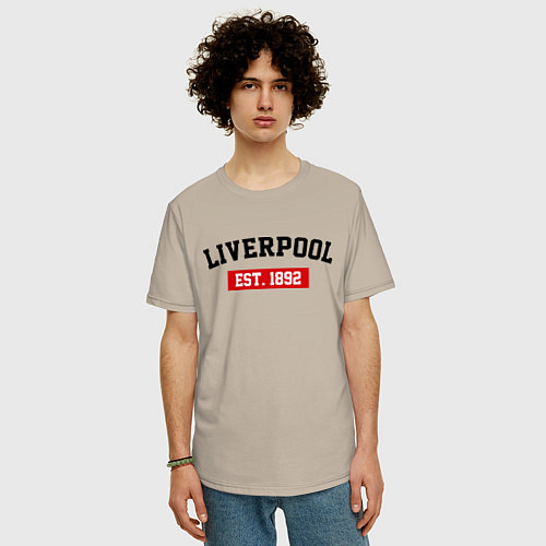 Мужская футболка оверсайз FC Liverpool Est. 1892 / Миндальный – фото 3