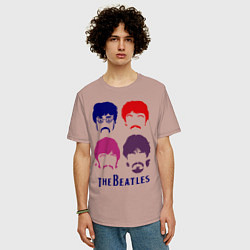 Футболка оверсайз мужская The Beatles faces, цвет: пыльно-розовый — фото 2