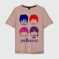 Футболка оверсайз мужская The Beatles faces, цвет: пыльно-розовый