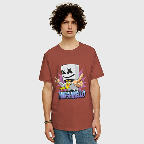 Мужская футболка оверсайз Marshmello Music / Кирпичный – фото 3