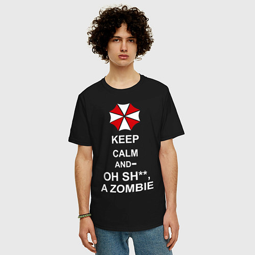 Мужская футболка оверсайз Keep Calm & Oh Sh**, A Zombie / Черный – фото 3