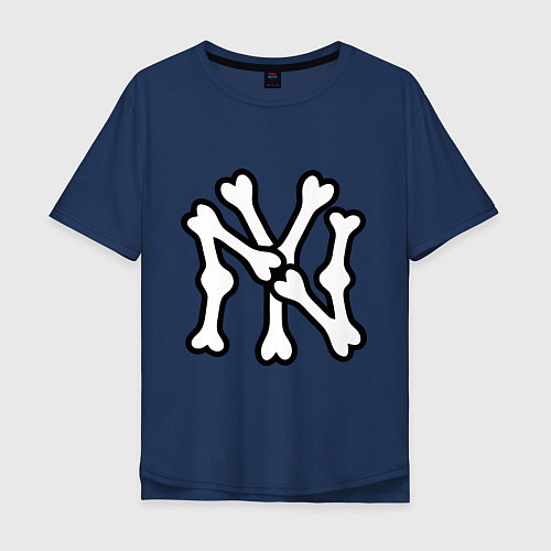 Мужская футболка оверсайз NY Bones / Тёмно-синий – фото 1