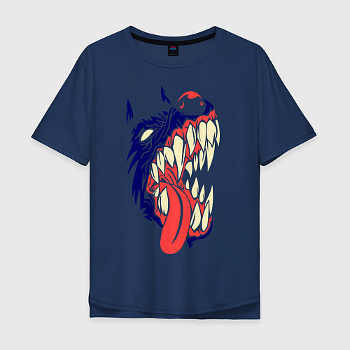 Мужская футболка оверсайз Разъяренный волк / Тёмно-синий – фото 1