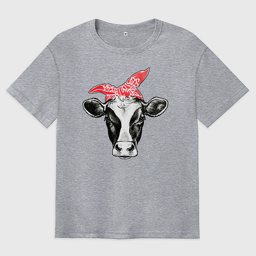 Мужская футболка оверсайз Корова в бандане / Меланж – фото 1