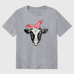 Мужская футболка оверсайз Корова в бандане