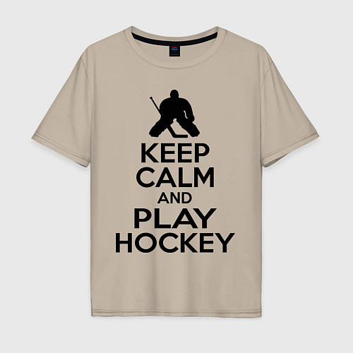 Мужская футболка оверсайз Keep Calm & Play Hockey / Миндальный – фото 1