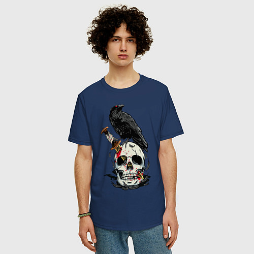 Мужская футболка оверсайз Ворон / Тёмно-синий – фото 3