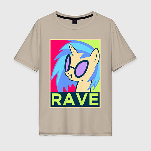 Мужская футболка оверсайз DJ Pon-3 RAVE / Миндальный – фото 1