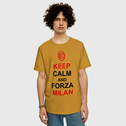 Мужская футболка оверсайз Keep Calm & Forza Milan / Горчичный – фото 3