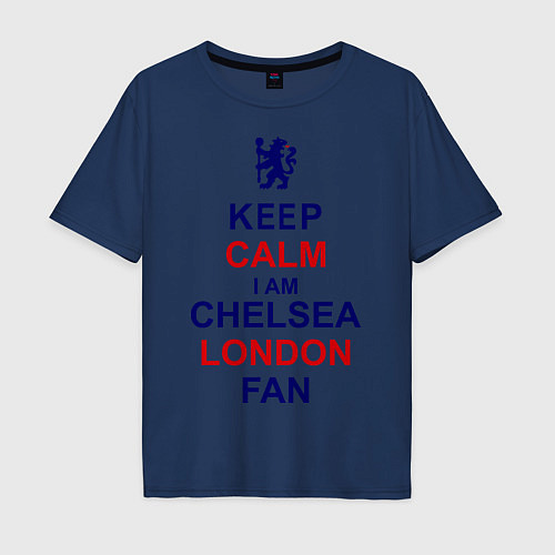 Мужская футболка оверсайз Keep Calm & Chelsea London fan / Тёмно-синий – фото 1