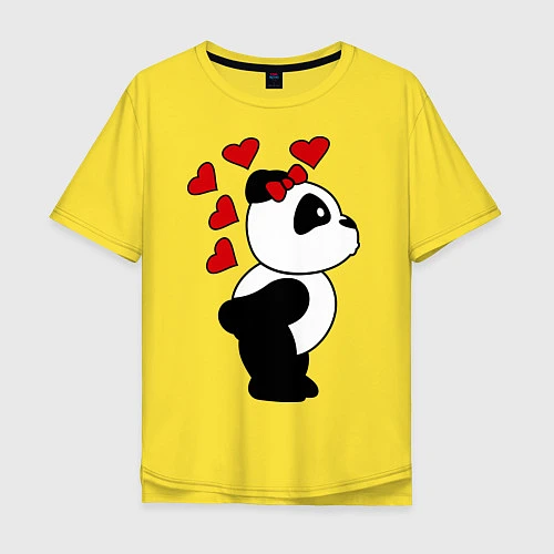 Мужская футболка оверсайз Поцелуй панды: для нее / Желтый – фото 1