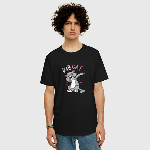 Мужская футболка оверсайз Dab Cat / Черный – фото 3