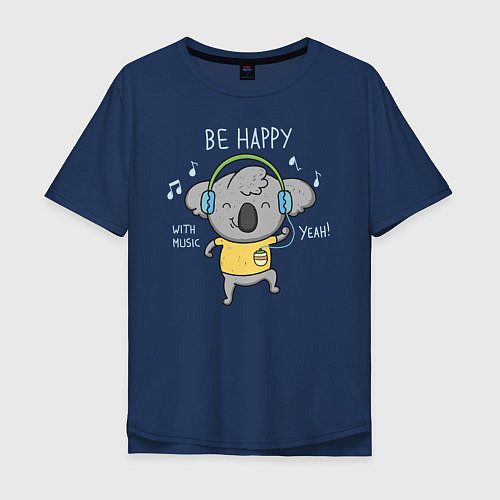 Мужская футболка оверсайз Koala: Be Happy / Тёмно-синий – фото 1