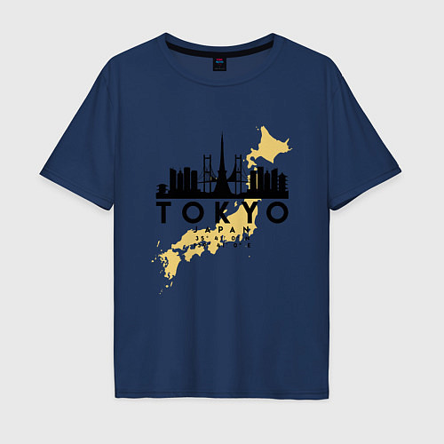 Мужская футболка оверсайз Токио - Япония / Тёмно-синий – фото 1
