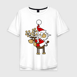 Мужская футболка оверсайз Санта на олене