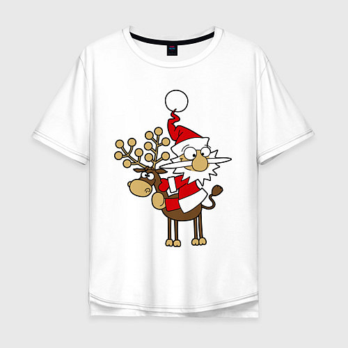Мужская футболка оверсайз Санта на олене / Белый – фото 1
