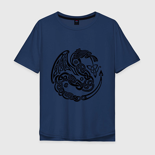 Мужская футболка оверсайз Кельтский дракон / Тёмно-синий – фото 1