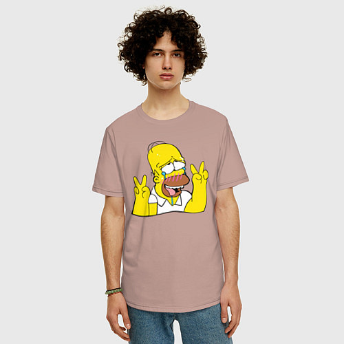 Мужская футболка оверсайз Homer Ahegao / Пыльно-розовый – фото 3