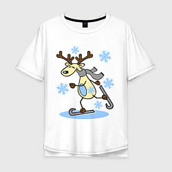 Мужская футболка оверсайз Олень на лыжах
