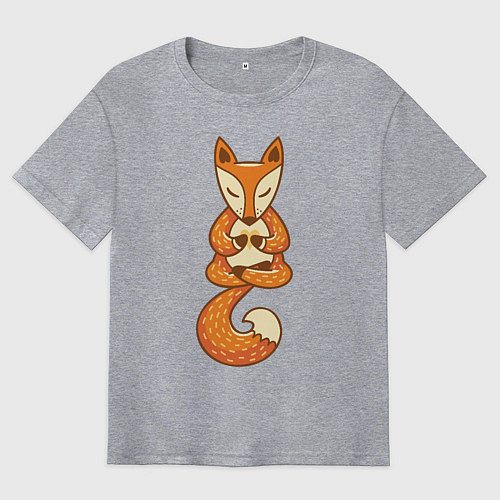 Мужская футболка оверсайз Лисенок занимается йогой / Меланж – фото 1