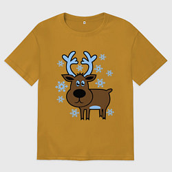Футболка оверсайз мужская Олень и снежинки, цвет: горчичный