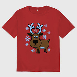 Мужская футболка оверсайз Олень и снежинки