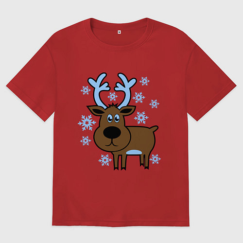 Мужская футболка оверсайз Олень и снежинки / Красный – фото 1
