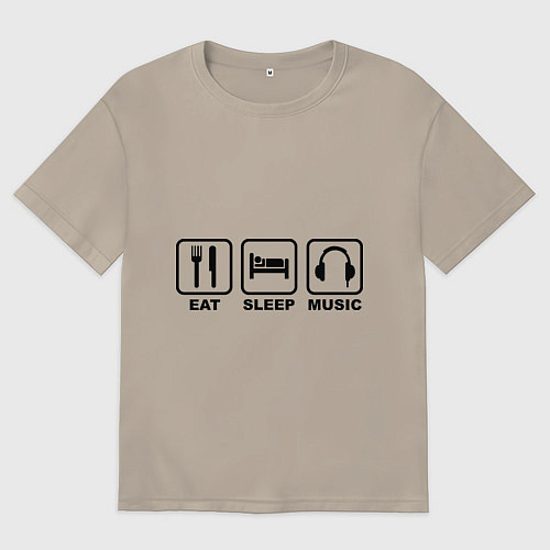 Мужская футболка оверсайз Eat Sleep Music / Миндальный – фото 1