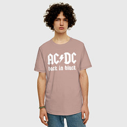 Футболка оверсайз мужская ACDC BACK IN BLACK, цвет: пыльно-розовый — фото 2