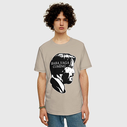 Мужская футболка оверсайз Baba Yaga is Coming / Миндальный – фото 3