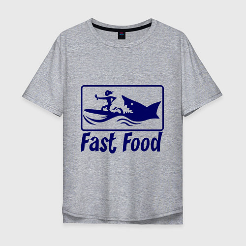 Мужская футболка оверсайз Shark fast food / Меланж – фото 1