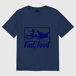 Футболка оверсайз мужская Shark fast food, цвет: тёмно-синий