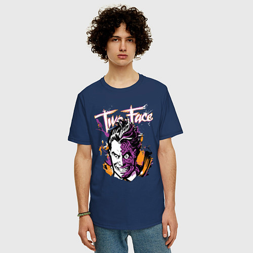 Мужская футболка оверсайз Two-Face / Тёмно-синий – фото 3