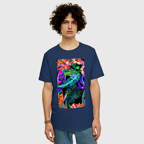 Мужская футболка оверсайз Красочные Тропики / Тёмно-синий – фото 3