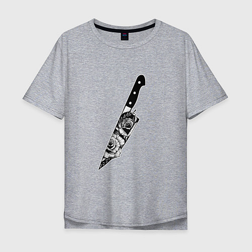 Мужская футболка оверсайз Нож В Цветах / Меланж – фото 1