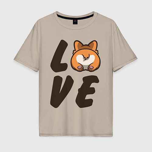 Мужская футболка оверсайз Love Corgi / Миндальный – фото 1