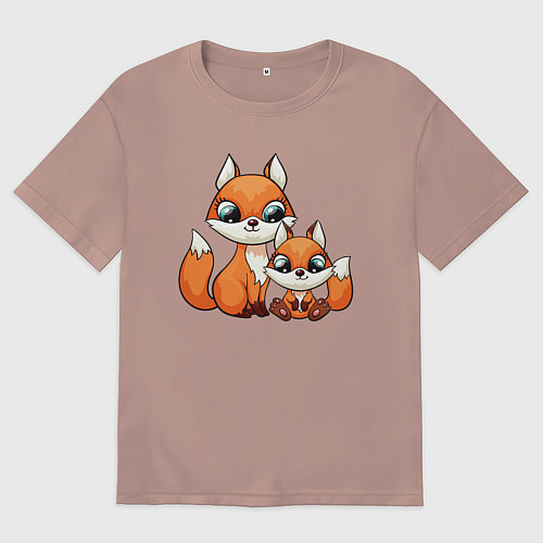 Мужская футболка оверсайз Милые лисята / Пыльно-розовый – фото 1