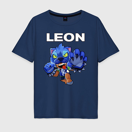 Мужская футболка оверсайз Brawl Stars LEON / Тёмно-синий – фото 1