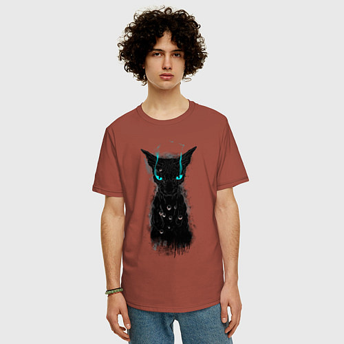 Мужская футболка оверсайз Dark Cat / Кирпичный – фото 3