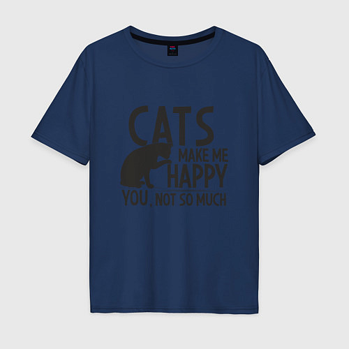 Мужская футболка оверсайз Коты делают меня счастливым / Тёмно-синий – фото 1