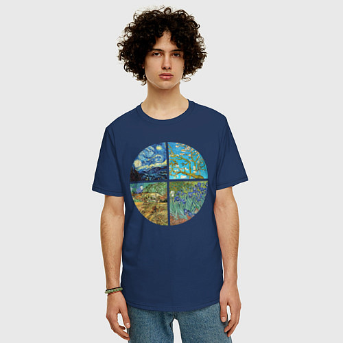 Мужская футболка оверсайз Ван Гог Картины / Тёмно-синий – фото 3
