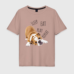 Футболка оверсайз мужская Sleep Eat Play Repeat Бульдог, цвет: пыльно-розовый