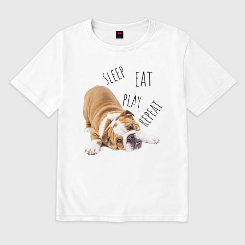 Мужская футболка оверсайз Sleep Eat Play Repeat Бульдог / Белый – фото 1