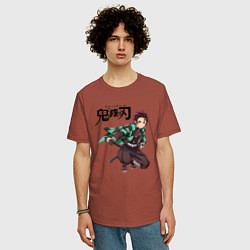 Футболка оверсайз мужская KIMETSU NO YAIBA, цвет: кирпичный — фото 2