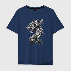 Футболка оверсайз мужская Китайский дракон арт, цвет: тёмно-синий
