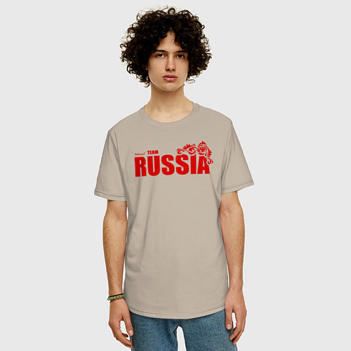 Мужская футболка оверсайз Russia / Миндальный – фото 3