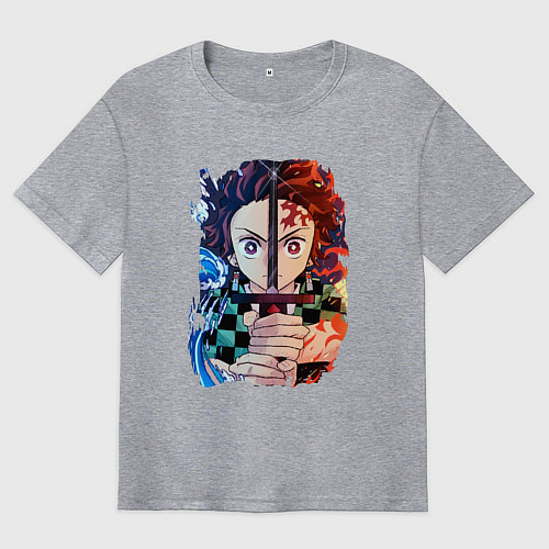 Мужская футболка оверсайз KIMETSU NO YAIBA / Меланж – фото 1