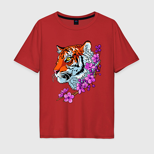 Мужская футболка оверсайз Тигр / Красный – фото 1
